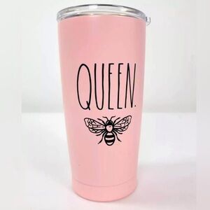 NEW Rae Dunn Pink Queen Bee Stainless Steel Travel Tumbler Cup 17 oz